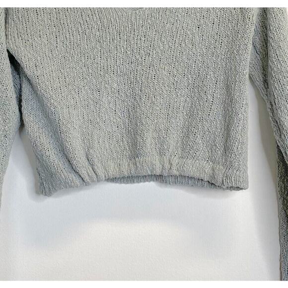 Forever 21 Cropped Long Sleeve Top elastic hem v neck blue green sz Small - Picture 5 of 8